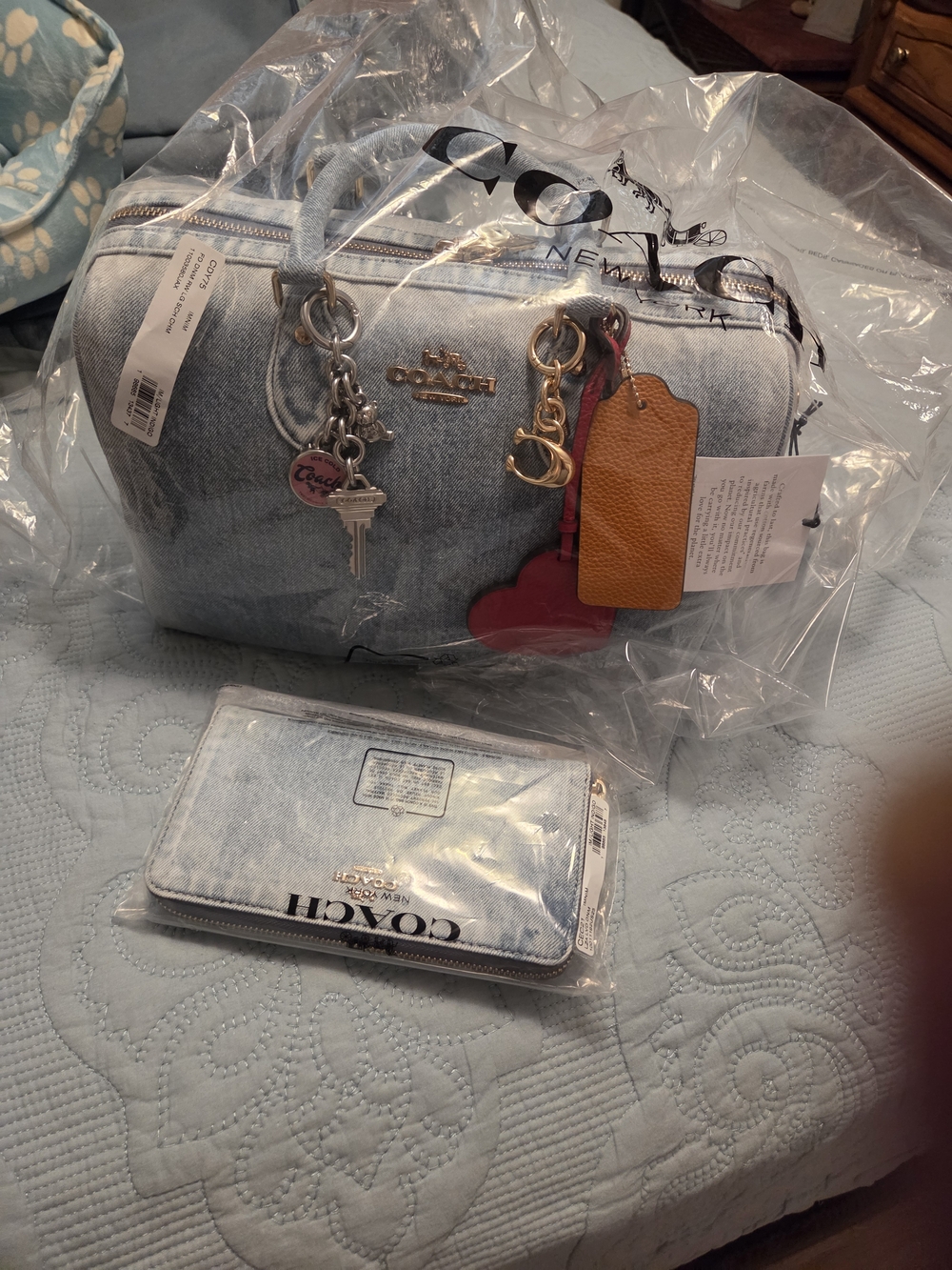 Coach LOVED Denim Satchel with Matching Wallet and Charms NWT And VERY RARE